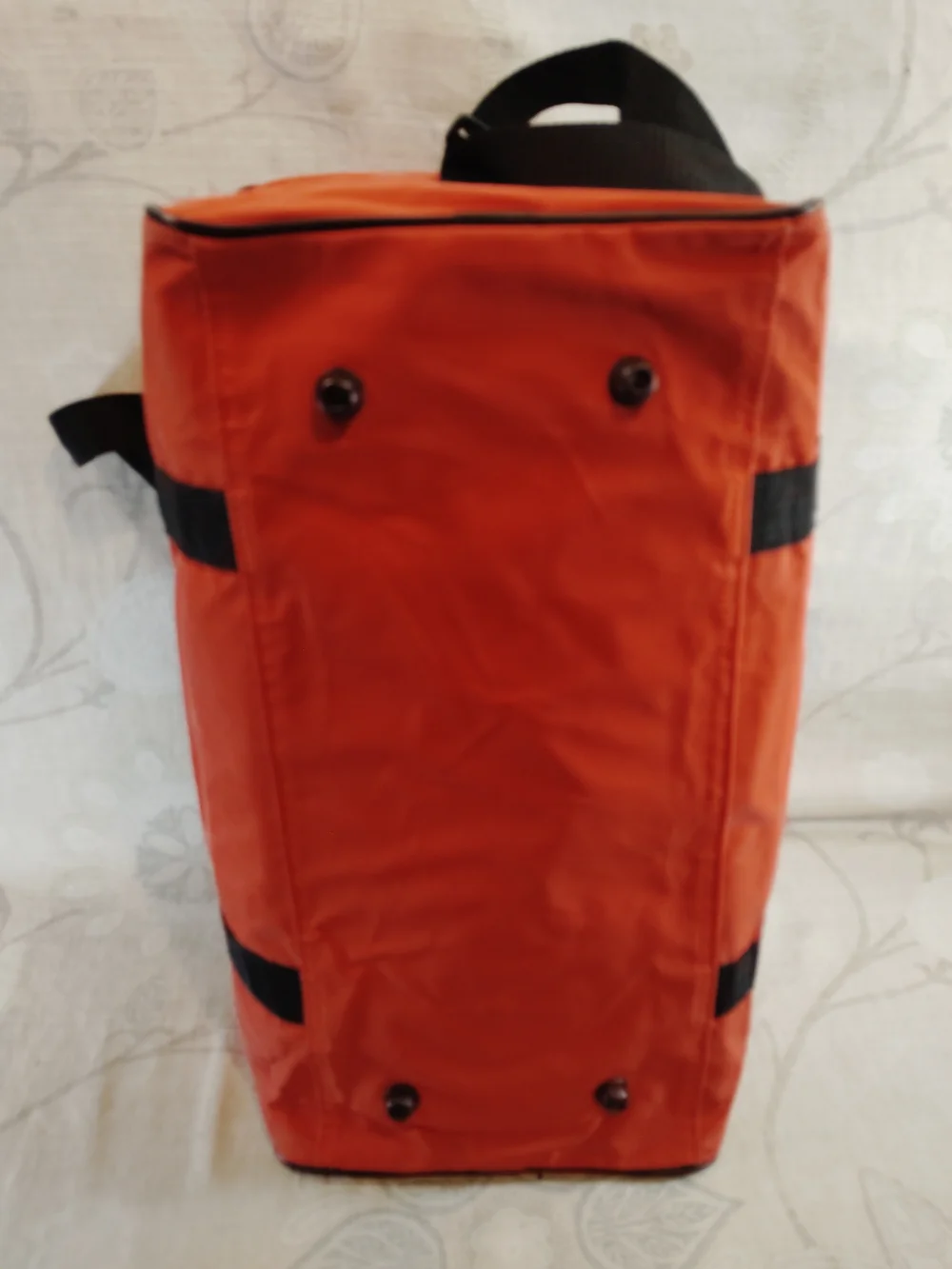 NHL Blackhawks Orange Duffel Bag with Team Logo and Black Straps